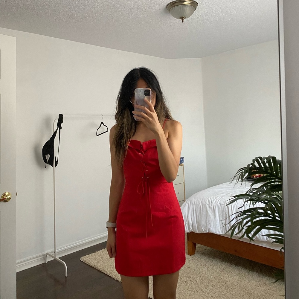 Red lace up nasty gal dress